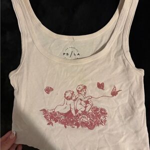 PacSun Cream Tank Top with Red Graphic